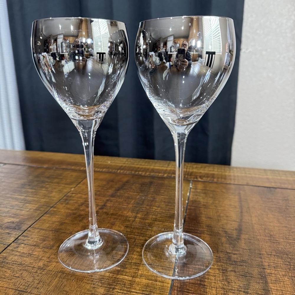 Mercury Ombre Wine Glasses Set of 2 Classic Metallic Fade Tall‎ Elegant Barware